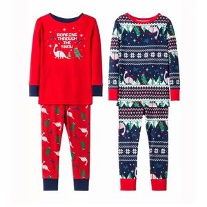 Cat & Jack Red Blue Dinosaur Christmas Pajamas Set
